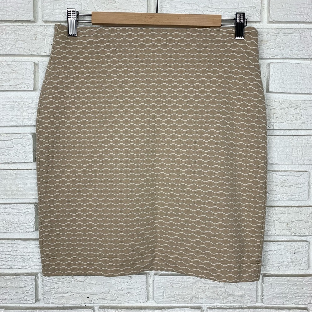 Loft Stretchy Pencil Skirt with Elastic Band Tan White Size Small
